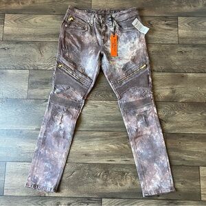 Rock Revival Men's Moto Daviday Acid Wash Jeans Brown Size 32x30 NEW